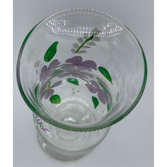 Hand Painted Flower Vase Clear Glass Bud Purple  8" Stem Elegant 2.5" Diameter - Picture 3 of 8